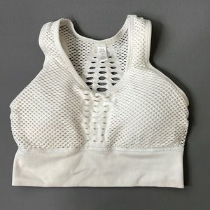 White sports bra with mesh detailing